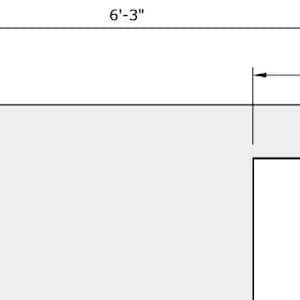 May include: A diagram showing the dimensions of a rectangular shape with a smaller rectangular cutout. The overall dimensions are 6 feet 3 inches by 3 feet 3 inches. The cutout is 1 foot 9 1/2 inches by 6 11/16 inches. The cutout is located 2 feet 1 5/8 inches from the bottom edge and 6 11/16 inches from the right edge.