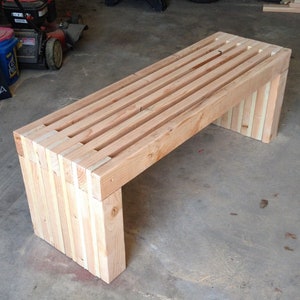 Banc à lattes moderne et facile, banc d'extérieur en bois simple, plan de mobilier de jardin, banc de véranda, plan de banc de terrasse, téléchargement PDF, plans de menuiserie