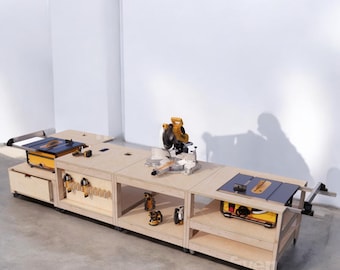 Mobile Saw Workbench Plans | Modular Mobile Table Saw Miter Saw Workbench | Digital Build Plans | Dewalt Workbench Plans - Miter Saw Station