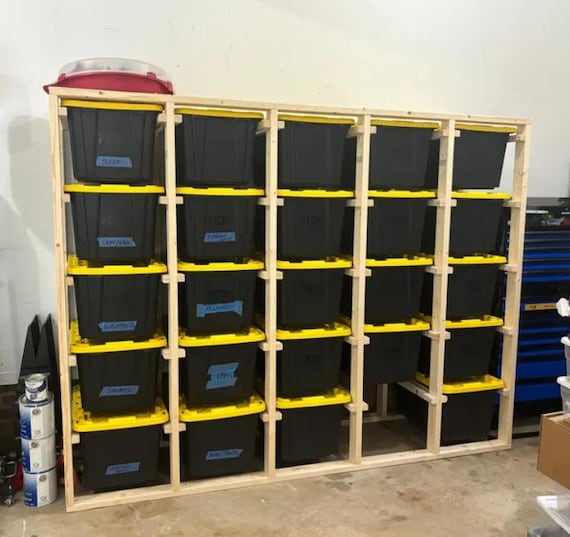 27 Gallon Tote Storage Garage Tote Storage Large Tote Rack Plans Costco Bin Holder Tub Storage Rack Tote Wall Storage Mobile Bin Rack Etsy