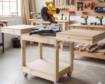 Mobile Miter Saw Table Plans, Miter Saw Station, Garage Work Bench Plans, Miter Saw Bench, Woodworking Plans, Miter Saw Rack, PDF Download