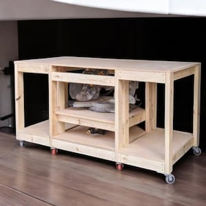 Planos de mesas para sierras ingletadoras, bancos de trabajo para garaje, bancos de trabajo para sierras de mesa, carros para sierras, estaciones de trabajo móviles, planos de carpintería (descarga en PDF)