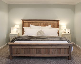 Planos de cama tamaño queen/king: Cama de madera rústica (Plano en PDF)