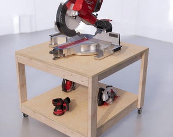 Table pour scie à onglet, Plans de construction d'établi de garage, Petite scie à table, Chariot mobile pour scie à onglet, Établi portable, Station de scie à onglet, Travail du bois