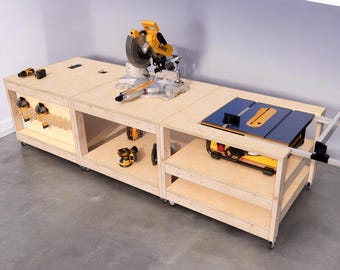 Mobile Saw Workbench, Modular Table Saw Plans, Dewalt Miter Saw Table, Flip Top Work bench, Miter Saw Work Table, DIY Table Saw Design