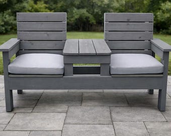 Planos de banco doble con mesa / Banco de cedro de dos plazas (hazlo tú mismo) / Planos de carpintería / Muebles de exterior para patio