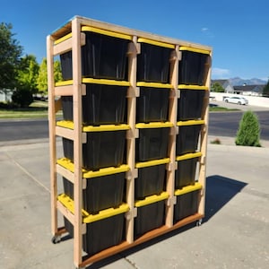 27 gallon storage rack plans on wheels, tote storage plans, Costco Tote Diy Storage, 27 gallon tote plans, build plans, woodworking project