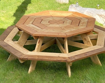 Planos de mesa de picnic octogonal, mesa de picnic redonda DIY, mesa de comedor de jardín, mesa octogonal de madera sencilla, planos de carpintería, descarga en PDF