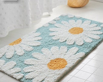 Tappetino antiscivolo con fiore di sole azzurro, tappetino d'ingresso per doccia assorbente d'acqua, tappeto floreale carino, tappetino da bagno impermeabile, soffice tappetino da bagno