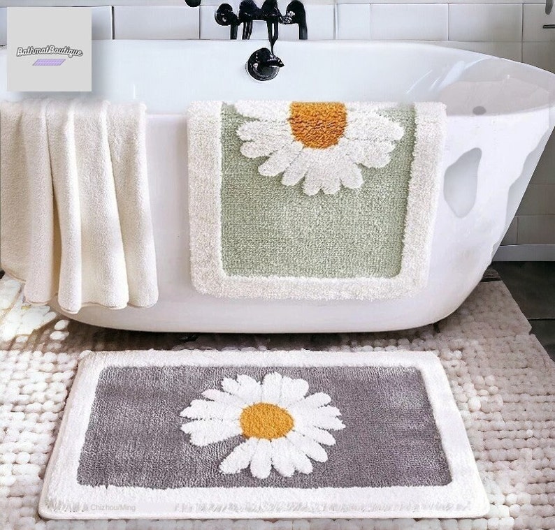 Beautiful Daisy Non-Slip Bathroom Mat, Flower Water Absorbent Carpet, Shower Entrance Floor Rug, High Quality Polyester Bathroom Accessory zdjęcie 1