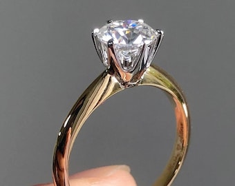 6 Prong Set klassieke 2ct Moissanite verlovingsbruidsring, ronde geslepen Solitaire Diamond Promise Ring, 10k, 14k, 18k Rose Gold trouwring