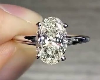 Oval Cut Solitaire Moissanite Engagement Ring Solitaire Oval Wedding Ring 925 Sterling Silver Ring, Gorgeous Anniversary 14K White Gold Ring