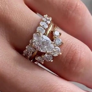 Pear and Round Cut Moissanite Wedding Band, Enhancer For Oval cut and Round Cut, Curved Matching Band, Ring Guard Enhancer Wrap, Joint Band.