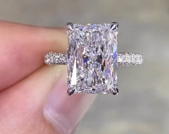 4 CT Radiant Cut Moissanite Engagement Ring, Radiant Cut Hidden Halo Moissanite Ring, Art Deco Wedding Ring, Pave Moissanite Ring