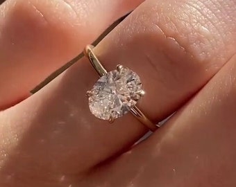 10K/14K/18K Solid Gold Solitaire Oval Cut Moissanite Ring, 3ctVintage Engagement Ring, Brilliant Cut Wedding Ring Anniversary Gift for Woman