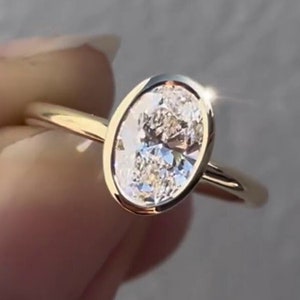 Anillo solitario ovalado de 2,5 quilates con bisel de corte ovalado, exclusivo anillo de tulipán con bisel, joyería de oro amarillo, blanco y rosa de 14 k, delicado anillo nupcial, anillo de promesa.