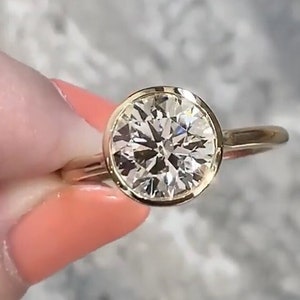 Antico anello di fidanzamento con diamante a taglio rotondo solitario, anello nuziale per anniversario di matrimonio, anello da donna, anello regalo a sorpresa per compleanno