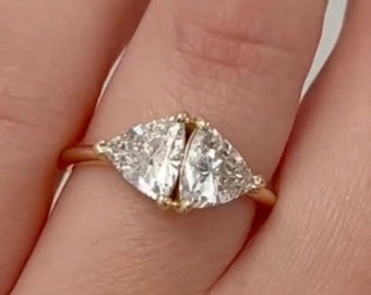 Dubbele driehoek verlovingsring Rose gouden ring Vintage ronde geslepen Moissanite ring speciaal cadeau voor haar belofte trouwring jubileumring