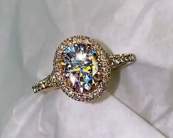 Anello di fidanzamento con Halo nascosto a taglio ovale/Anello in Moissanite brillante in oro massiccio 14K da 2,50 CT/Anello di fidanzamento solitario per le donne