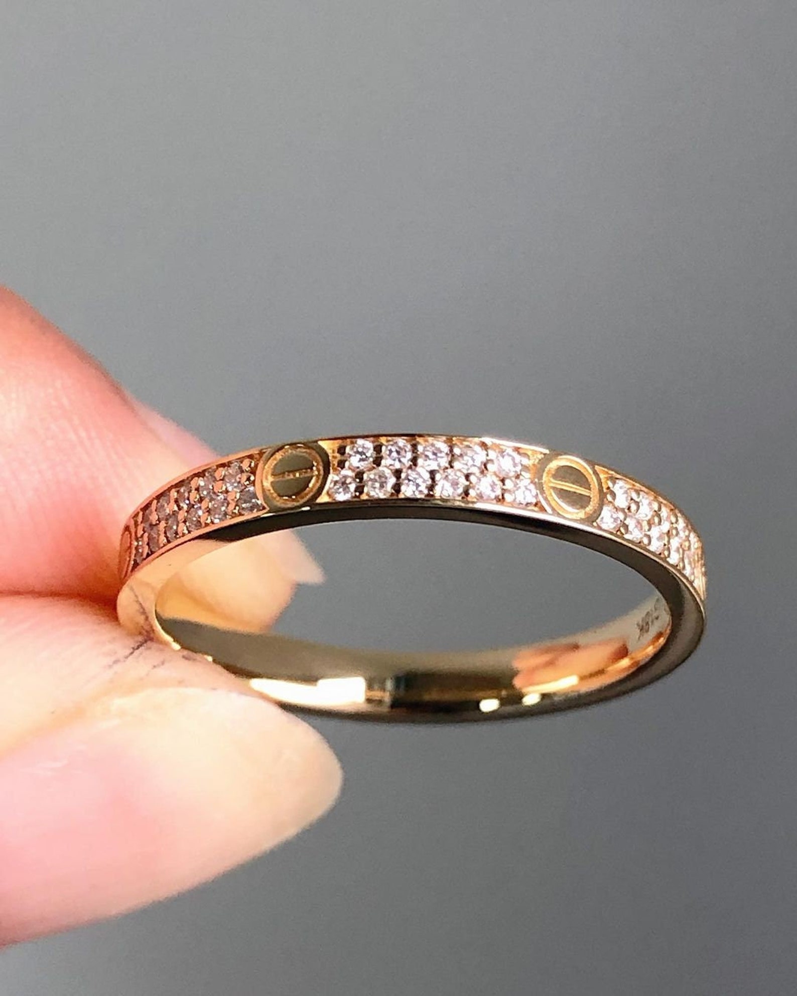 14k Solid Gold Full Eternity Band / Round Cut Moissanite Wedding Ring ...