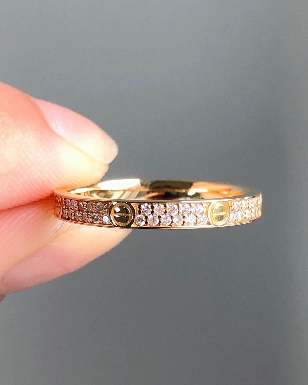 14k Solid Gold Full Eternity Band / Round Cut Moissanite Wedding Ring ...