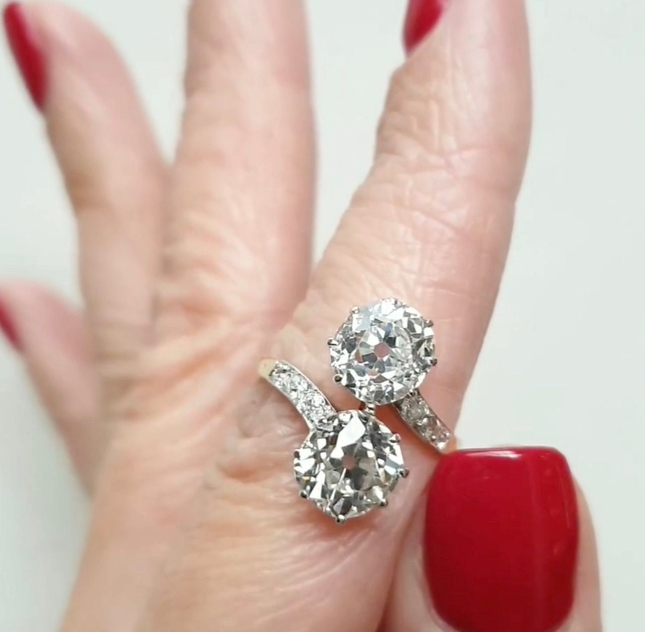 2 Ct Round Cut Moissanite Ring, Two Moissanite diamond Engagement Ring Cluster Bridal Ring Unique Anniversary Promise Wedding Ring