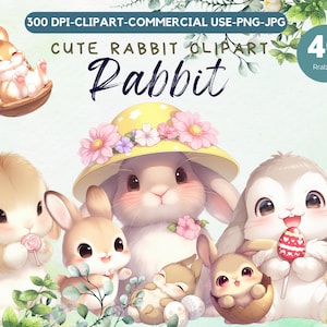Conejo Clipart Acuarela Conejito Clipart Conejito Pascua PNG Animal Clipart Lindo Conejo PNG Lindos Conejitos Clipart Baby Shower / Uso comercial