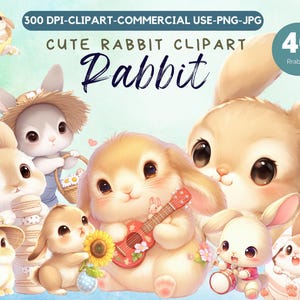 Conejo Clipart Acuarela Conejito Clipart Conejito Pascua PNG Animal Clipart Lindo Conejo PNG Lindos Conejitos Clipart Baby Shower / Uso comercial
