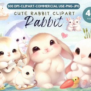 Conejo Clipart Acuarela Conejito Clipart Conejito Pascua PNG Animal Clipart Lindo Conejo PNG Lindos Conejitos Clipart Baby Shower / Uso comercial
