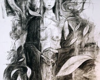 Disegno originale a carboncino “Imminente” | 130x100 cm senza cornice | Nudo artistico