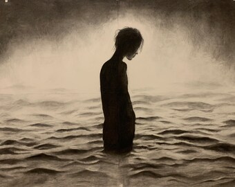 Dessin fusain charbon - charcoal drawing original - 2024 200x140cm « Seasick »