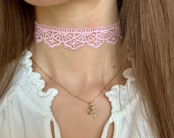 Pink lace choker necklace Victorian style choker cottagecore pink lace choker fairycore pink lace choker vintage style pink choker necklace