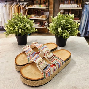 Sandalias Estilo Birkenstock con Plataforma de Mujer, Sandalias para Playa de Verano con Brillos