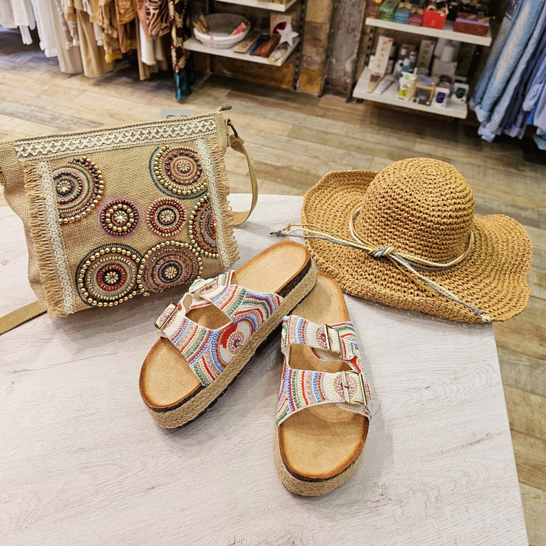 Sandalias Estilo Birkenstock con Plataforma de Mujer, Sandalias para Playa de Verano con Brillos