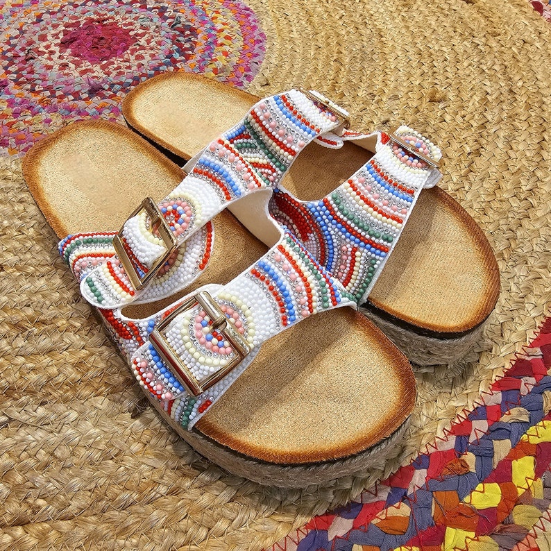 Sandalias Estilo Birkenstock con Plataforma de Mujer, Sandalias para Playa de Verano con Brillos