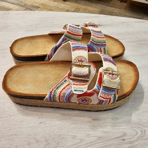 Sandalias Estilo Birkenstock con Plataforma de Mujer, Sandalias para Playa de Verano con Brillos