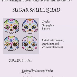 Sugar Skull Quad Crochet Graphghan Pattern image 1