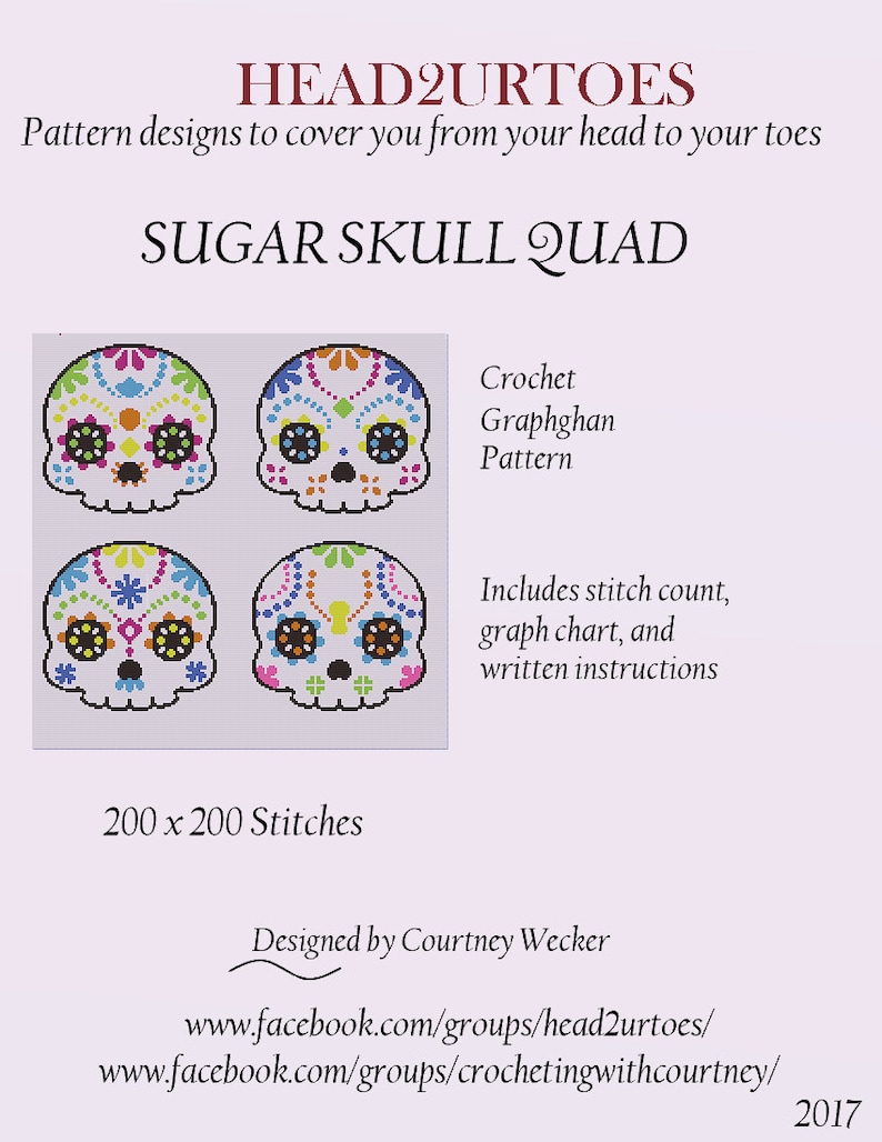 Sugar Skull Quad Crochet Graphghan Pattern image 1