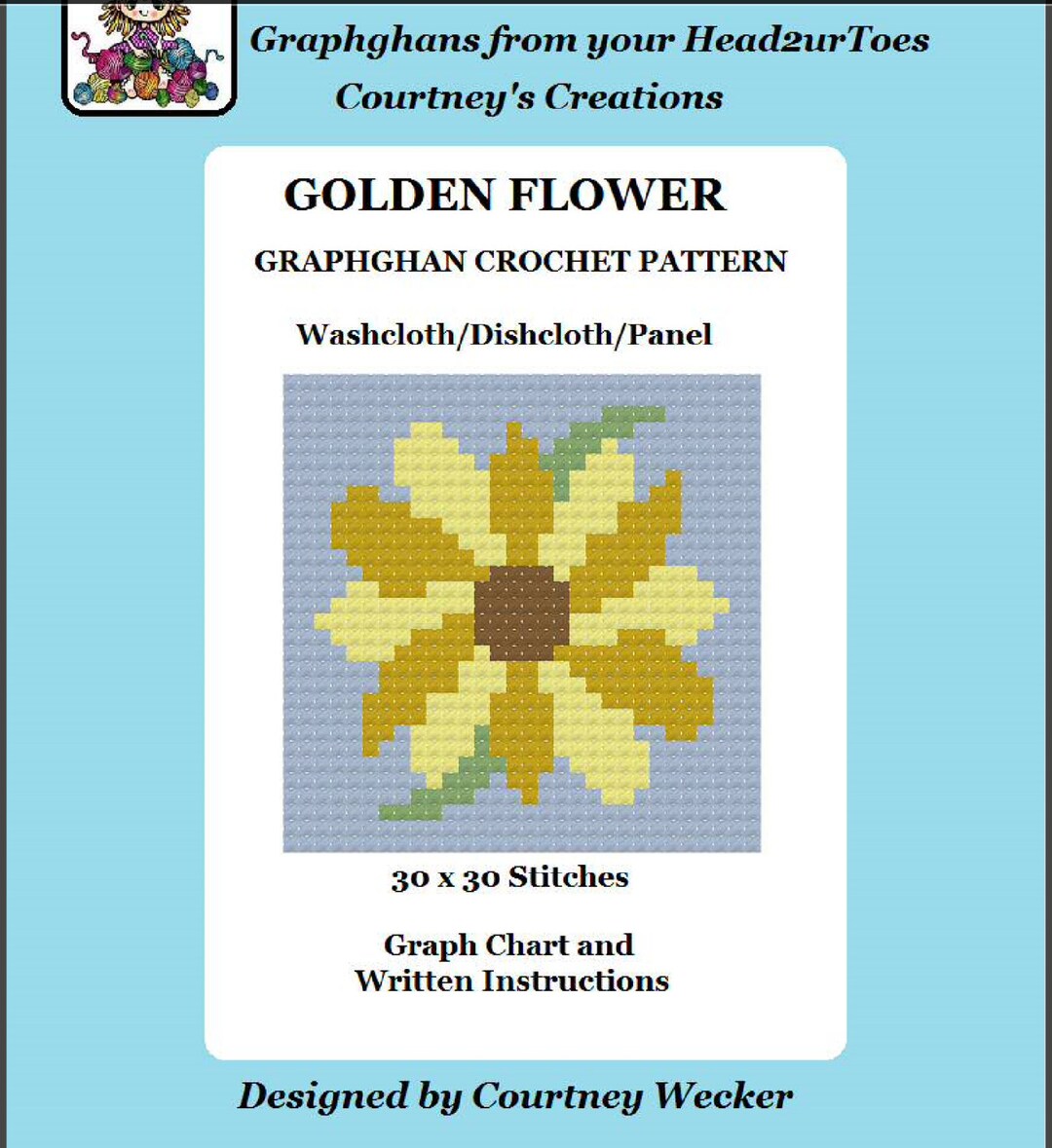 Flower Graphgan Pattern Golden Flower - Dishcloth/panel - Graphghan Crochet Pattern - Etsy