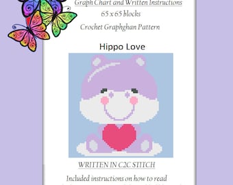 Hippo Love - C2C Graphghan Pattern