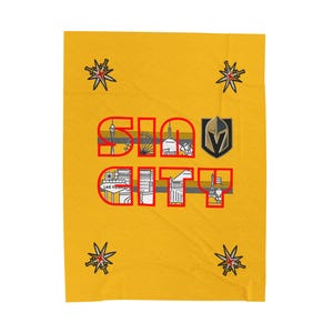 NHL Velvet Plush Blanket, Vegas Golden Knights, Hockey Fan Fleece Bedding, VGK Bedroom Decor, Cozy Game Day Blankie