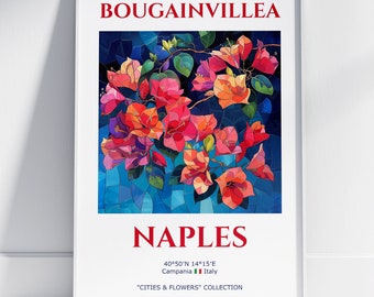 Stampa di Napoli, Poster di Napoli, Arte della parete di Napoli, Napoli Italia. Stampa Bougainvillea, Poster Bougainvillea, arte murale Bougainvillea