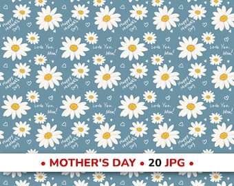 Papier numérique pour la fête des mères - 20 motifs JPG sans couture avec fleurs et coeurs (téléchargement instantané)
