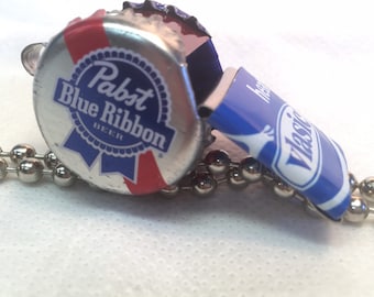 Beer Pabst Whistle Toy | Pendant Necklace | Keychain and Lanyard | Recycled Toys | Coach Whistle | Roller Derby