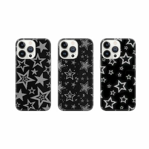 Stars Phone Case Black Cover for iPhone 15Pro, 14, 13, 12, 11, Google Pixel 8, 7A, 6A, Samsung Galaxy S24 Ultra, S23fe, A05, A55, A35