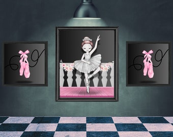 Arte murale stampabile ballerina rosa e nera