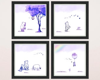 Arte murale retrò di Pooh, Arte murale retrò di Winnie the Pooh, Arte murale unica di Winnie the Pooh. Set di 4 (8 x 8 pollici)