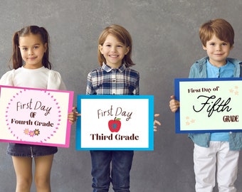 Cartelli per il rientro a scuola del primo giorno di scuola (dalla scuola materna alla 6a elementare)