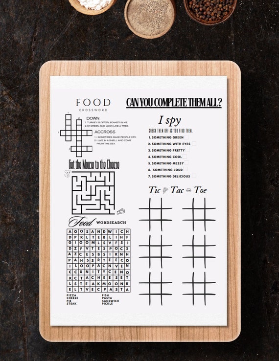 Restaurant Table Games, Table Games, Family Restaurant Games, Restaurant Activity Sheet, Printable Restaurant Table Games