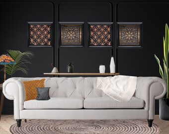 Stampe astratte in ferro nero, rame, legno